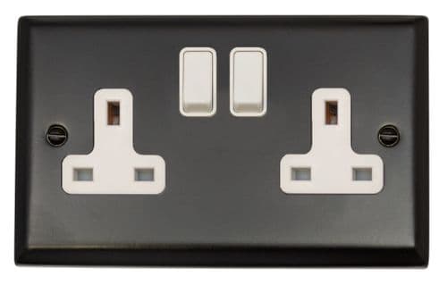 G&H SFB10W Spectrum Plate Matt Black 2 Gang Double 13A Switched Plug Socket
