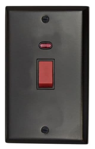 G&H SFB28B Spectrum Plate Matt Black 45 Amp DP Cooker Switch & Neon Vertical Plate