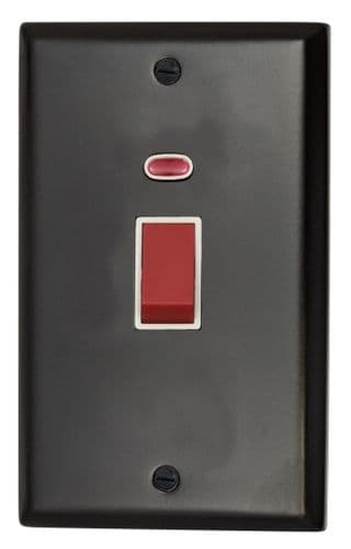 G&H SFB28W Spectrum Plate Matt Black 45 Amp DP Cooker Switch & Neon Vertical Plate