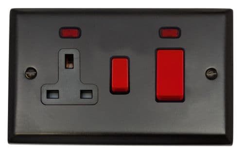 G&H SFB29B Spectrum Plate Matt Black 45 Amp DP Cooker Switch & 13A Switched Socket