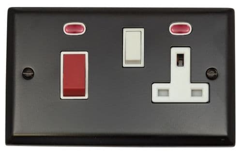 G&H SFB29W Spectrum Plate Matt Black 45 Amp DP Cooker Switch & 13A Switched Socket