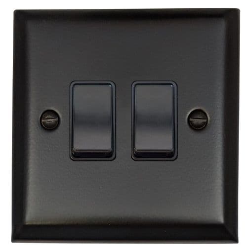 G&H SFB2B Spectrum Plate Matt Black 2 Gang 1 or 2 Way Rocker Light Switch