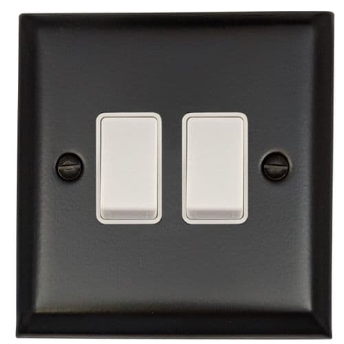 G&H SFB2W Spectrum Plate Matt Black 2 Gang 1 or 2 Way Rocker Light Switch