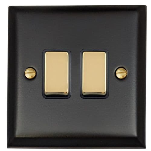 G&H SFB302-PB Spectrum Plate Matt Black 2 Gang 1 or 2 Way Rocker Light Switch
