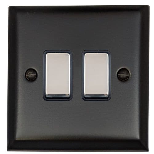 G&H SFB302-PC Spectrum Plate Matt Black 2 Gang 1 or 2 Way Rocker Light Switch
