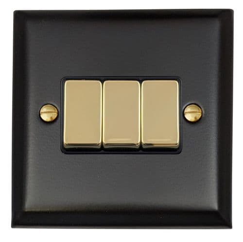 G&H SFB303-PB Spectrum Plate Matt Black 3 Gang 1 or 2 Way Rocker Light Switch
