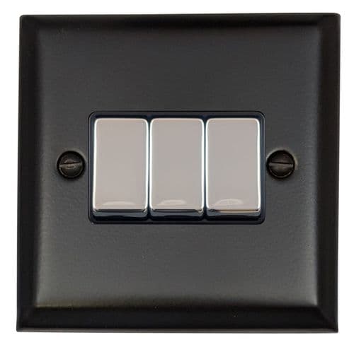 G&H SFB303-PC Spectrum Plate Matt Black 3 Gang 1 or 2 Way Rocker Light Switch