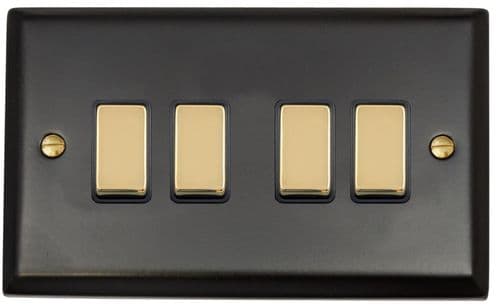 G&H SFB304-PB Spectrum Plate Matt Black 4 Gang 1 or 2 Way Rocker Light Switch