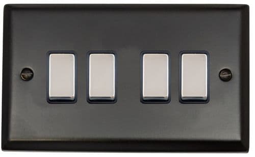 G&H SFB304-PC Spectrum Plate Matt Black 4 Gang 1 or 2 Way Rocker Light Switch