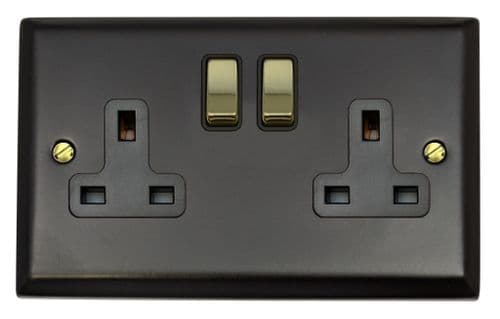 G&H SFB310-PB Spectrum Plate Matt Black 2 Gang Double 13A Switched Plug Socket