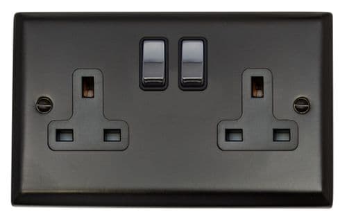 G&H SFB310-PC Spectrum Plate Matt Black 2 Gang Double 13A Switched Plug Socket