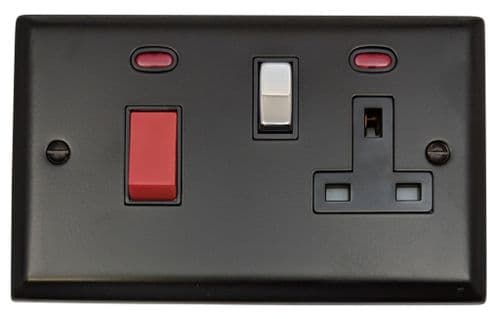 G&H SFB329-PC Spectrum Plate Matt Black 45 Amp DP Cooker Switch & 13A Switched Socket
