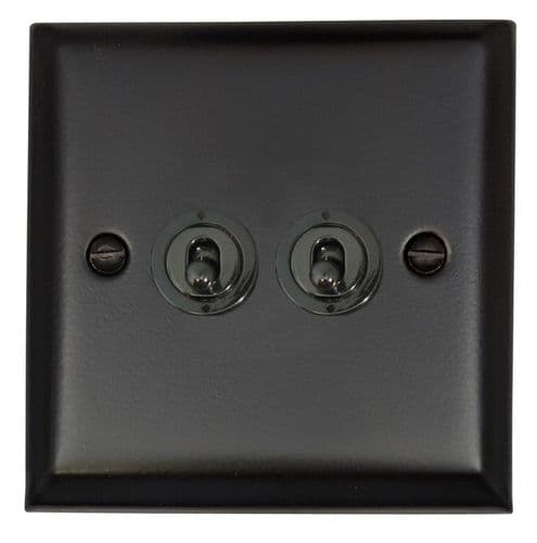 G&H SFB382-BN Spectrum Plate Matt Black 2 Gang 2 Way Toggle Light Switch