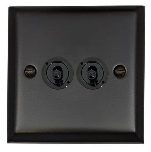 G&H SFB382-FBK Spectrum Plate Matt Black 2 Gang 1 or 2 Way Toggle Light Switch