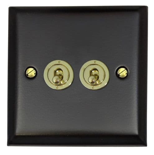 G&H SFB382-PB Spectrum Plate Matt Black 2 Gang 1 or 2 Way Toggle Light Switch