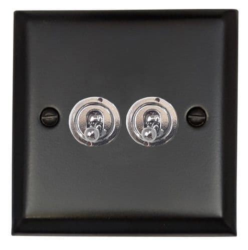 G&H SFB382-PC Spectrum Plate Matt Black 2 Gang 1 or 2 Way Toggle Light Switch