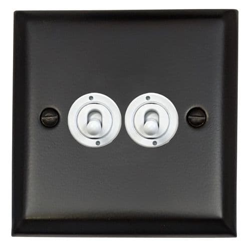 G&H SFB382-W Spectrum Plate Matt Black 2 Gang 1 or 2 Way Toggle Light Switch