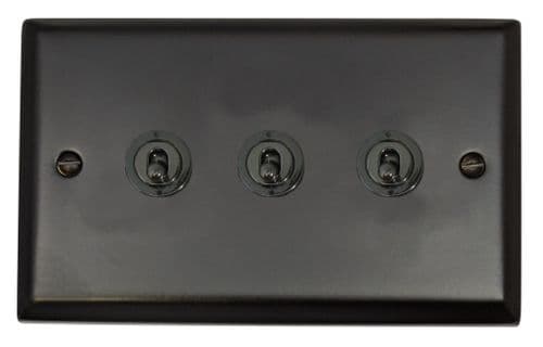 G&H SFB383-BN Spectrum Plate Matt Black 3 Gang 2 Way Toggle Light Switch