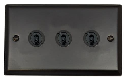G&H SFB383-FBK Spectrum Plate Matt Black 3 Gang 1 or 2 Way Toggle Light Switch