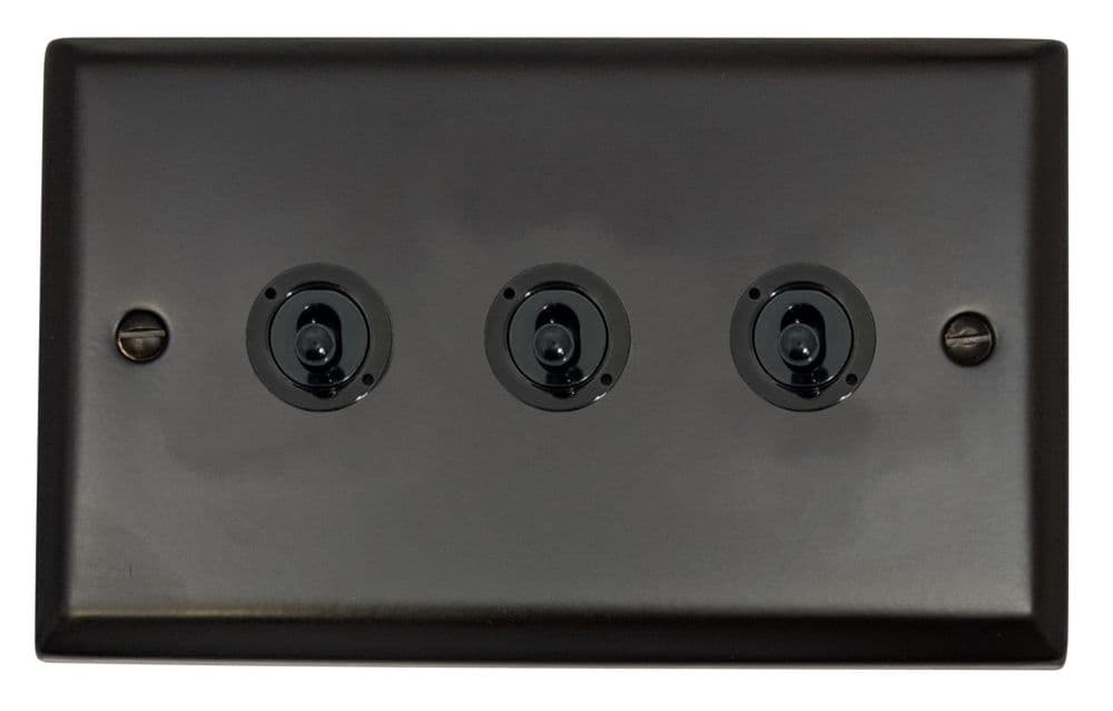 G&H SFB383-FBK Spectrum Plate Matt Black 3 Gang 1 or 2 Way Toggle Light Switch