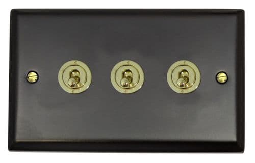 G&H SFB383-PB Spectrum Plate Matt Black 3 Gang 1 or 2 Way Toggle Light Switch