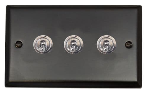 G&H SFB383-PC Spectrum Plate Matt Black 3 Gang 1 or 2 Way Toggle Light Switch