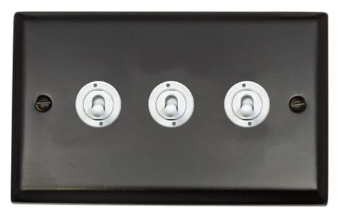 G&H SFB383-W Spectrum Plate Matt Black 3 Gang 1 or 2 Way Toggle Light Switch