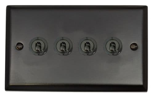 G&H SFB384-BN Spectrum Plate Matt Black 4 Gang 2 Way Toggle Light Switch