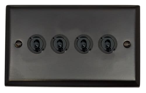 G&H SFB384-FBK Spectrum Plate Matt Black 4 Gang 1 or 2 Way Toggle Light Switch