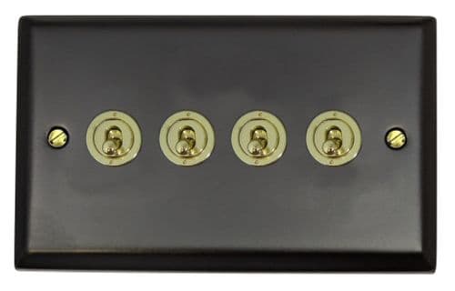G&H SFB384-PB Spectrum Plate Matt Black 4 Gang 1 or 2 Way Toggle Light Switch