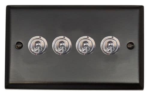 G&H SFB384-PC Spectrum Plate Matt Black 4 Gang 1 or 2 Way Toggle Light Switch