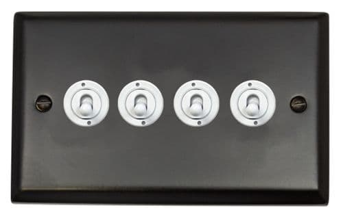G&H SFB384-W Spectrum Plate Matt Black 4 Gang 1 or 2 Way Toggle Light Switch