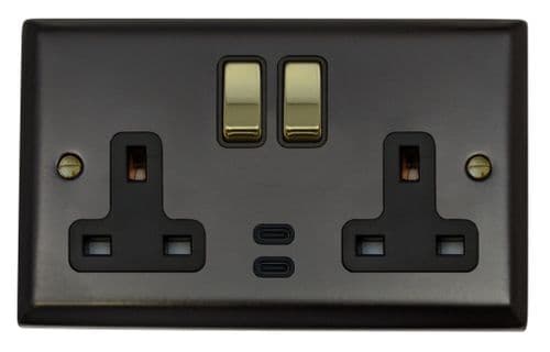 G&H SFB3913-PB Spectrum Plate Matt Black 2 Gang Double 13A Plug Socket Dual 4.2A USB C