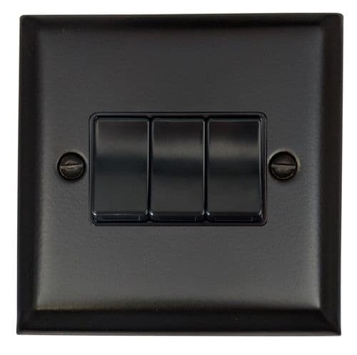 G&H SFB3B Spectrum Plate Matt Black 3 Gang 1 or 2 Way Rocker Light Switch