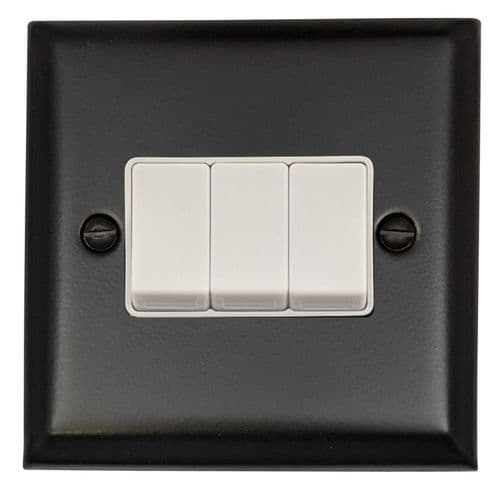 G&H SFB3W Spectrum Plate Matt Black 3 Gang 1 or 2 Way Rocker Light Switch