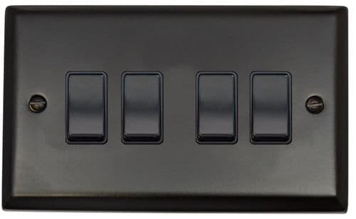 G&H SFB4B Spectrum Plate Matt Black 4 Gang 1 or 2 Way Rocker Light Switch