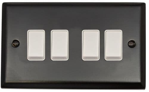 G&H SFB4W Spectrum Plate Matt Black 4 Gang 1 or 2 Way Rocker Light Switch