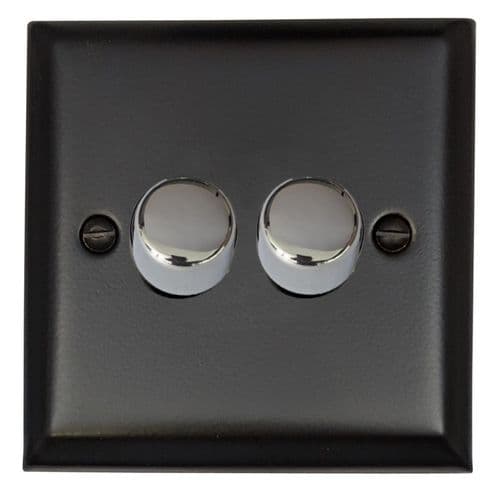 G&H SFB522-PC Spectrum Plate Matt Black 2 Gang 1 or 2 Way LED Dimmer Switch