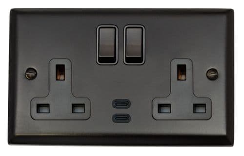 G&H SFB913B Spectrum Plate Matt Black 2 Gang Double 13A Plug Socket Dual 4.2A USB C