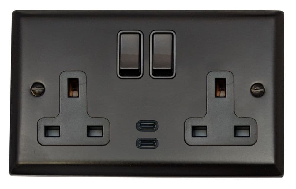 G&H SFB913B Spectrum Plate Matt Black 2 Gang Double 13A Plug Socket ...