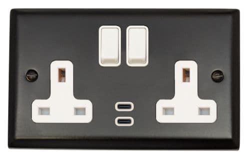 G&H SFB913W Spectrum Plate Matt Black 2 Gang Double 13A Plug Socket Dual 4.2A USB C