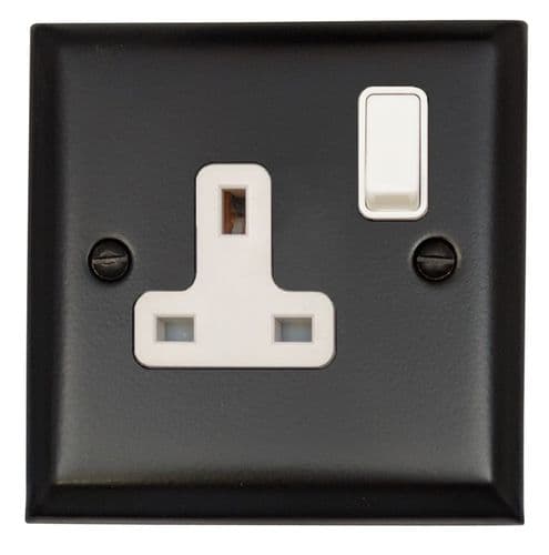 G&H SFB9W Spectrum Plate Matt Black 1 Gang Single 13A Switched Plug Socket