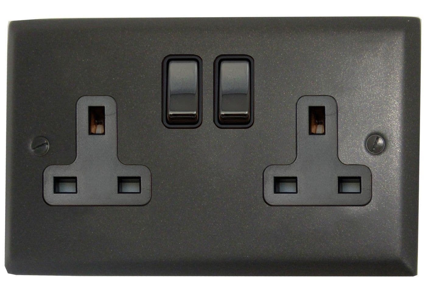 Plug Sockets Graphite G&H SG310 Spectrum Plate Graphite 2 Gang Double 13A Switched Plug Socket