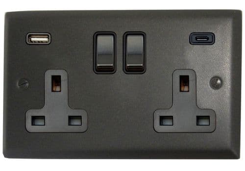 G&H SG3911 Spectrum Plate Graphite 2 Gang Double 13A Plug Socket 3.1A USB A + C