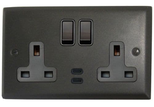 G&H SG913B Spectrum Plate Graphite 2 Gang Double 13A Plug Socket Dual 4.2A USB C
