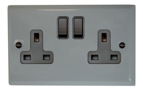 G&H SLG10B Spectrum Plate Light Grey 2 Gang Double 13A Switched Plug Socket