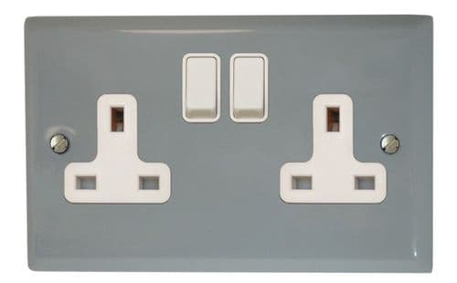 G&H SLG10W Spectrum Plate Light Grey 2 Gang Double 13A Switched Plug Socket