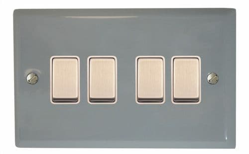 G&H SLG204 Spectrum Plate Light Grey 4 Gang 1 or 2 Way Rocker Light Switch