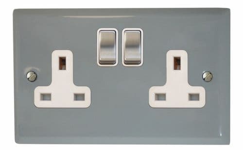 G&H SLG210 Spectrum Plate Light Grey 2 Gang Double 13A Switched Plug Socket