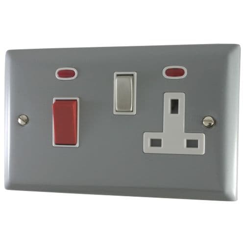 G&H SLG229 Spectrum Plate Light Grey 45 Amp DP Cooker Switch & 13A Switched Socket